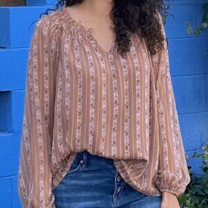 NWT Andree by Unit Mocha Floral Woven Blouse sz S